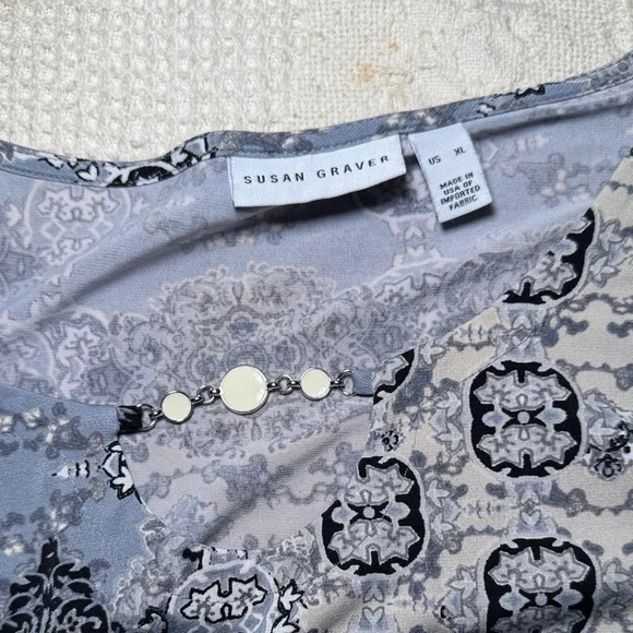 Susan Graver Blue and Black Patterned Long Sleeve Top - Picture 2 of 2